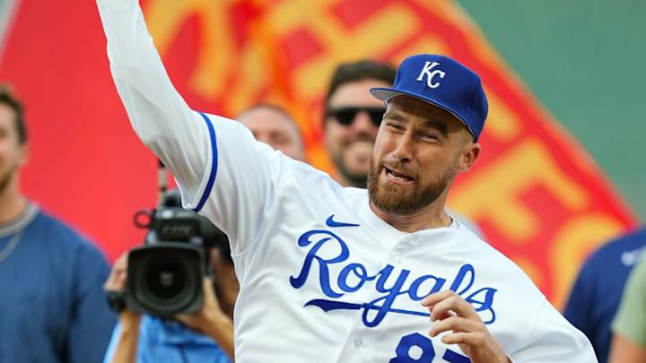 Kansas City Chiefs' Travis Kelce Throws Out Successful First Pitch at Kansas City Royals Game