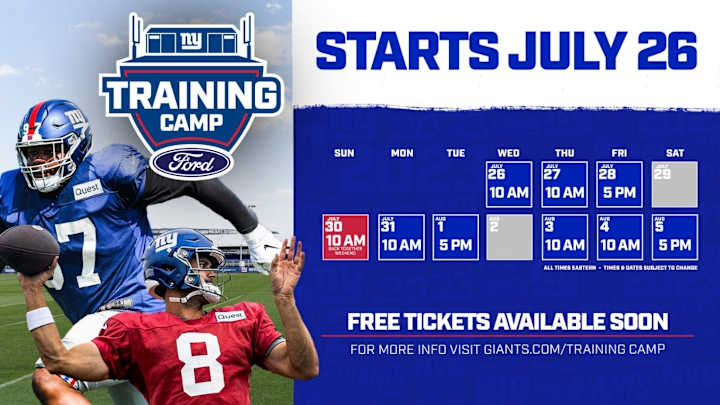 Giants' 2023 Training Camp Schedule Announced Giants' 2023 Training Camp Schedule Announced