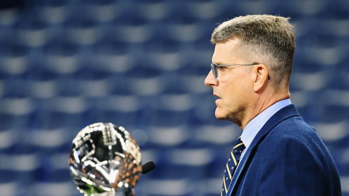 Jim Harbaugh Talks Offensive Line Battle Saying 10 Of Them Are 'Starter Caliber'