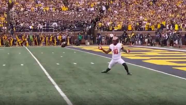 Maryland Player Takes Kickoff Off Helmet Leading to Michigan Touchdown