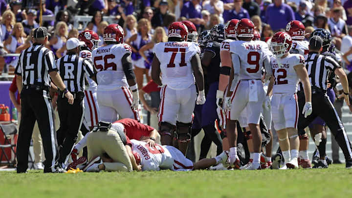 TCU Player Ejected for Scary Hit on Oklahoma Quarterback Dillon Gabriel