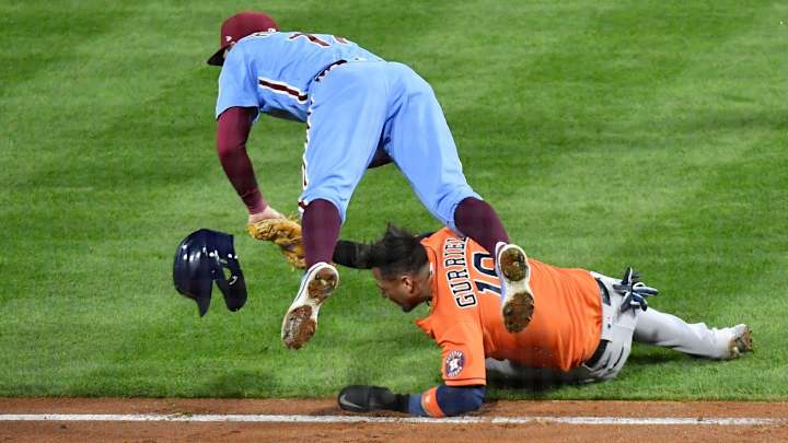 WATCH: Yuli Gurriel Exits World Series Game 5 After Colliding with Rhys Hoskins WATCH: Yuli Gurriel Exits World Series Game 5 After Colliding with Rhys Hoskins