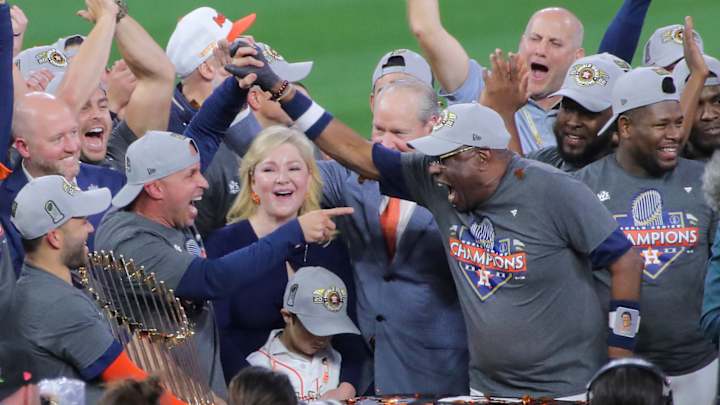Astros Players Swarm Dusty Baker After He Captures First World Series Title