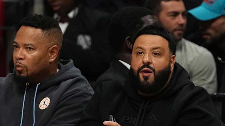 DJ Khaled Puts His Air Jordans on Pillow at NBA Game
