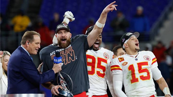Mics Picked Up Travis Kelce’s Heartfelt Message to Chris Jones After Chiefs’ Super Bowl Win