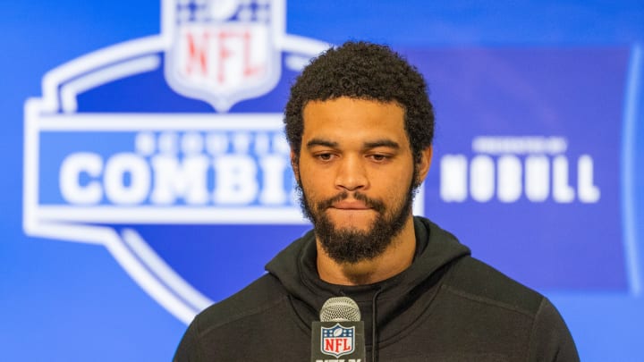 Caleb Williams Joined the Media to Interview USC Teammate Brenden Rice at NFL Combine