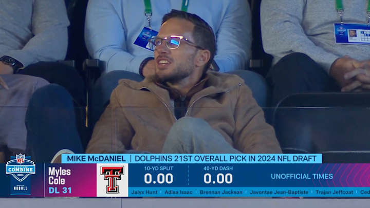 Dolphins’ Mike McDaniel Had Priceless Reaction When NFL Network’s Cameras Showed Him at Combine