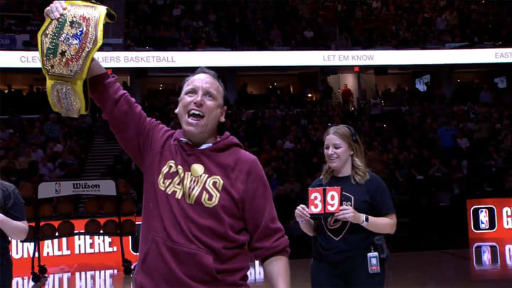 Joey Chestnut Devours Absurd Amount of Pierogies During Cavaliers Halftime Show