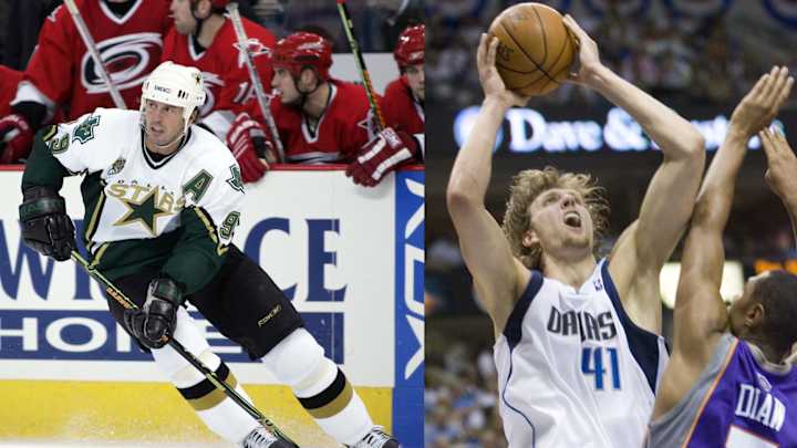 Mavs Icon Dirk Nowitzki Now Shares Statue with Mike Modano at American Airlines Center Mavs Icon Dirk Nowitzki Now Shares Statue with Mike Modano at American Airlines Center