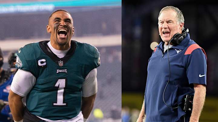Eagles QB Jalen Hurts Shares ‘Nice Words’ with Patriots Bill Belichick Eagles QB Jalen Hurts Shares ‘Nice Words’ with Patriots Bill Belichick