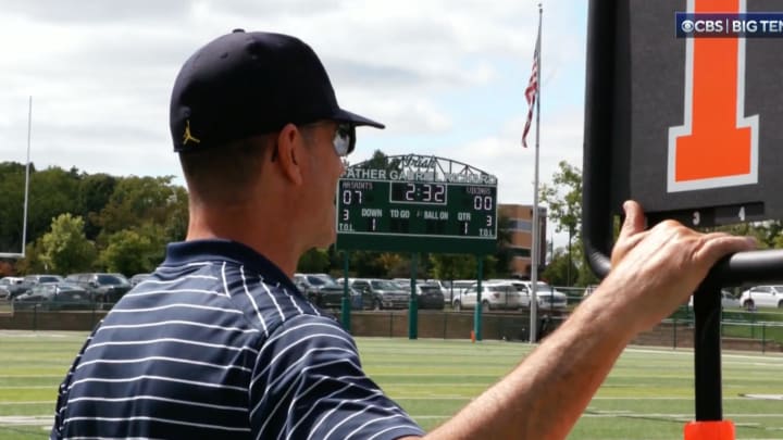Michigan’s Jim Harbaugh Works on Youth Football Chain Crew While Serving Suspension