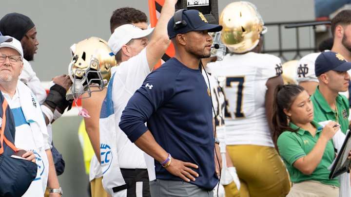 Notre Dame Notebook: Marcus Freeman Talks Message vs. Ohio State, James Laurinaitis, Offensive Line Notre Dame Notebook: Marcus Freeman Talks Message vs. Ohio State, James Laurinaitis, Offensive Line