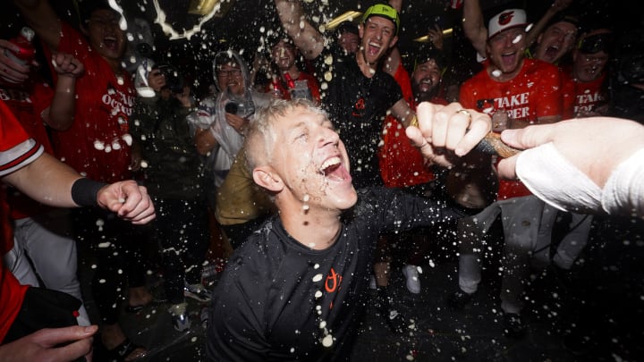 Orioles GM Mike Elias Hits Beer Bong During Wild Clubhouse Celebration Orioles GM Mike Elias Hits Beer Bong During Wild Clubhouse Celebration