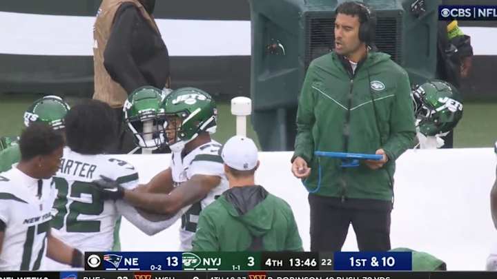 Jets RB Michael Carter Had to be Held Back From Coach During Heated Sideline Moment vs. Patriots