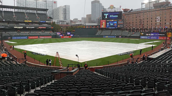 Game 1 of ALDS Between Baltimore Orioles and Texas Rangers Delayed Due to Weather Game 1 of ALDS Between Baltimore Orioles and Texas Rangers Delayed Due to Weather