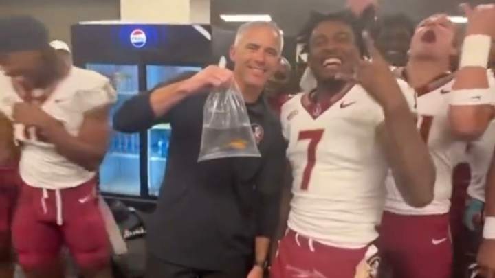 FSU Head Coach Mike Norvell Poses With Viral Goldfish After Win Over Pitt