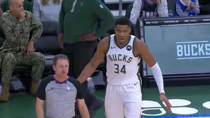 Giannis Antetokounmpo Sassily Sat in Front Row in Protest of Controversial Ejection Giannis Antetokounmpo Sassily Sat in Front Row in Protest of Controversial Ejection
