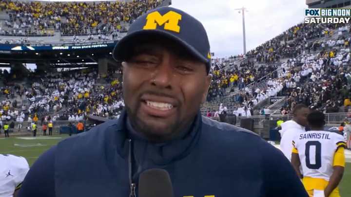 Michigan’s Sherrone Moore Cried, Cursed in Emotional Interview After Win Over Penn State Michigan’s Sherrone Moore Cried, Cursed in Emotional Interview After Win Over Penn State