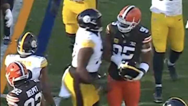 Myles Garrett Got a Hold of a Steelers Helmet Again, and NFL Fans Immediately Had Jokes Myles Garrett Got a Hold of a Steelers Helmet Again, and NFL Fans Immediately Had Jokes