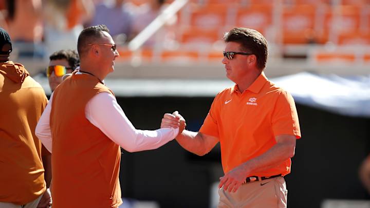 Oklahoma State Cowboys Coach Mike Gundy Predicts Texas Longhorns Steve Sarkisian Will 'Stay in His Box' in Big 12 Championship Oklahoma State Cowboys Coach Mike Gundy Predicts Texas Longhorns Steve Sarkisian Will 'Stay in His Box' in Big 12 Championship