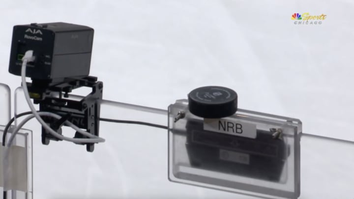 Puck Comes to Rest in the Most Unlikely of Places in Blackhawks-Predators Game Puck Comes to Rest in the Most Unlikely of Places in Blackhawks-Predators Game