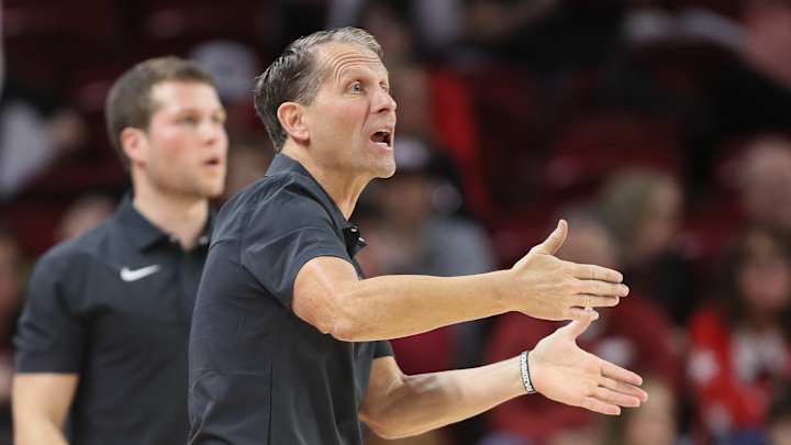 Arkansas's Eric Musselman Pitches Fit, Restrained by Assistants After Ejection vs. Oklahoma