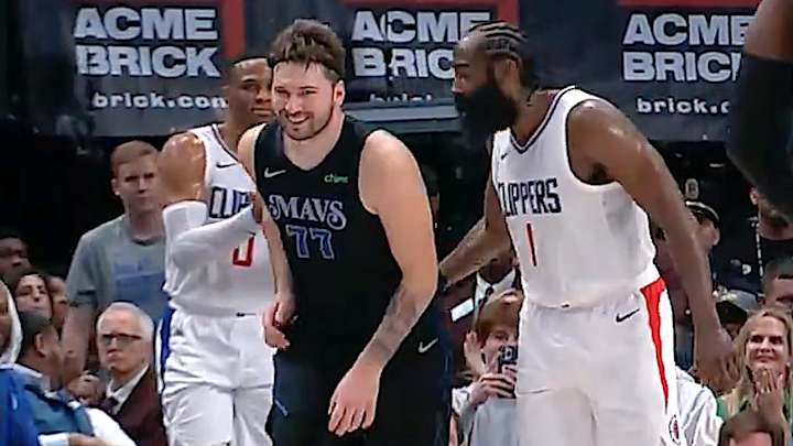 James Harden Playfully Reacts to Luka Doncic Hitting Tough Shot on Him