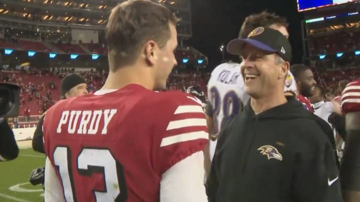 Mics Caught John Harbaugh Having Comical Conversation With Brock Purdy after Ravens’ Win Over 49ers Mics Caught John Harbaugh Having Comical Conversation With Brock Purdy after Ravens’ Win Over 49ers