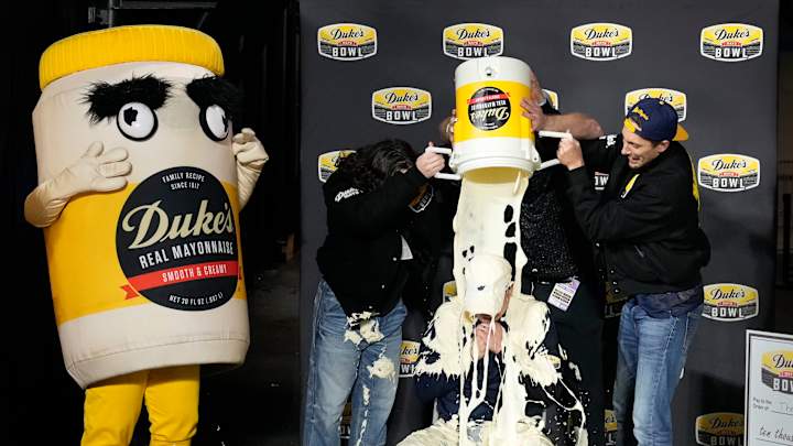 West Virginia’s Neal Brown Drenched in Mayonnaise After Duke’s Mayo Bowl Victory Over North Carolina