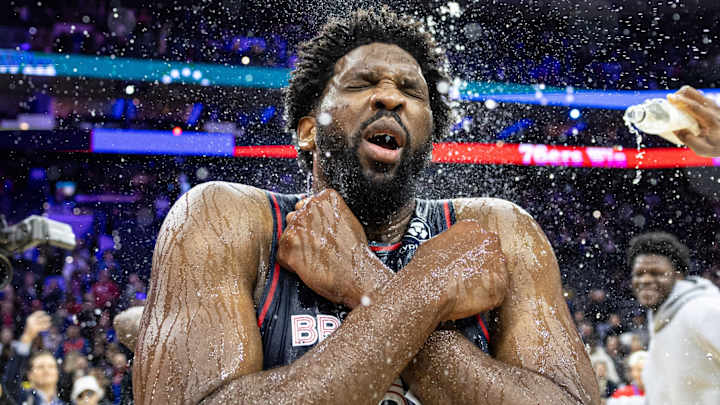 Watch: 76ers Mob Joel Embiid in Locker Room Following Career-High Watch: 76ers Mob Joel Embiid in Locker Room Following Career-High