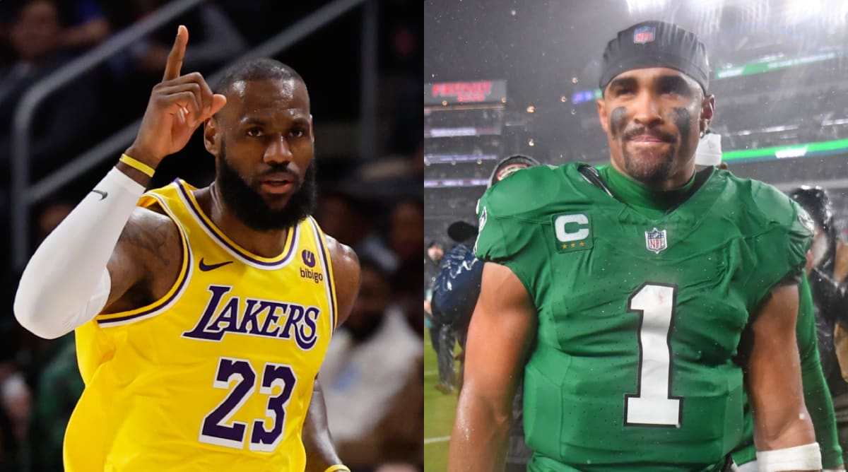 LeBron James, Jalen Hurts Exchange Classy Messages After Meeting at Lakers Game