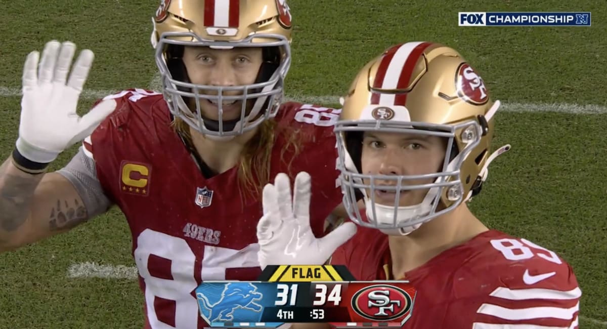 NFL Fans Loved George Kittle, Charlie Woerner Waving to Camera Late in 49ers’ Win Over Lions