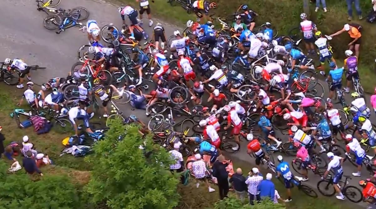 Spectator’s Sign Causes Massive Crash on Tour de France’s First Day