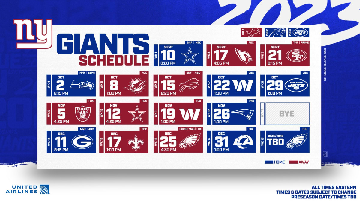 New York Football Giants 2025 Scheduled