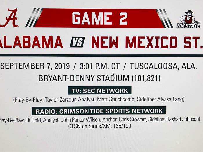 Game Day New Mexico State at AlabamaCrimson Tide 2019 home opener
