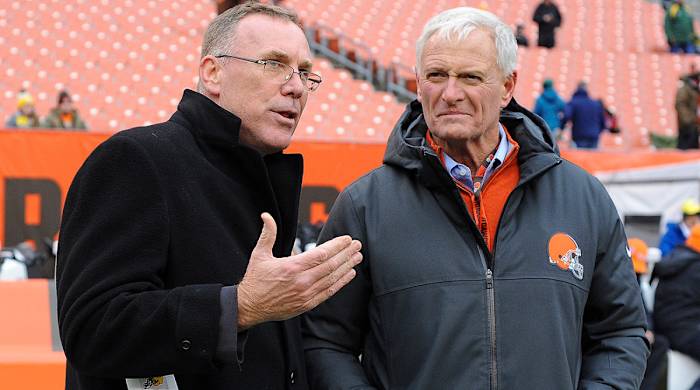 Browns GM John Dorsey (left) and owner Jimmy Haslam.