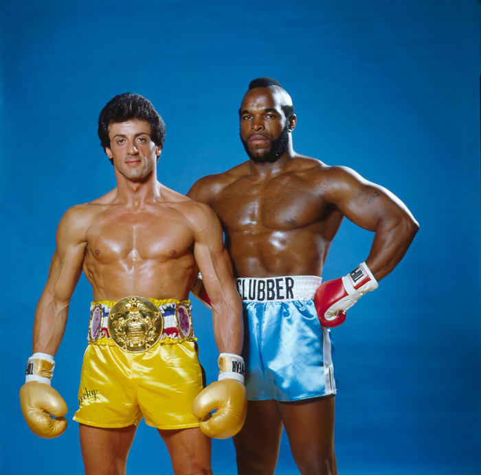 Sylvester Stallone and Mr. T pose for Sports Illustrated in 1982