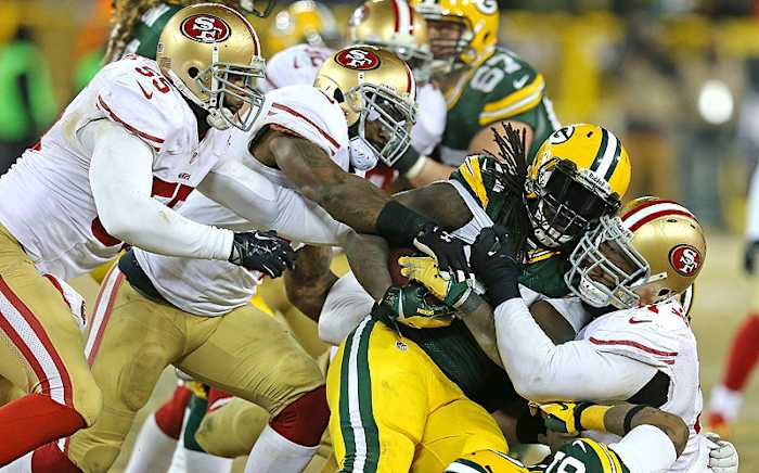 The 49ers' 23-20 win over the Packers at frozen Lambeau Field last Sunday was the most watched NFL wild-card game in at least 25 years. (Jonathan Daniel/Getty Images)