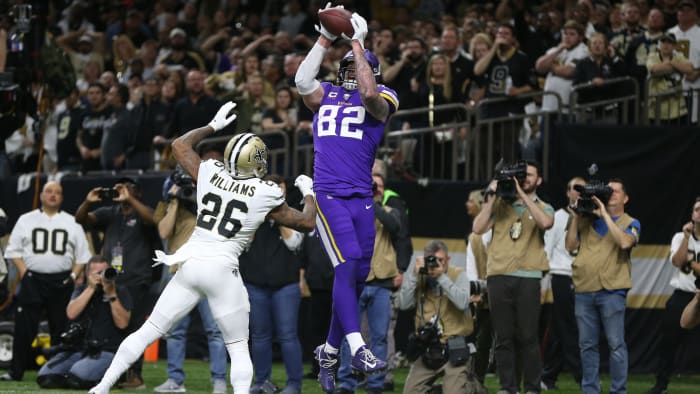 Vikings' Kyle Rudolph catches game-winning touchdown pass in overtime vs. Saints in NFL playoffs