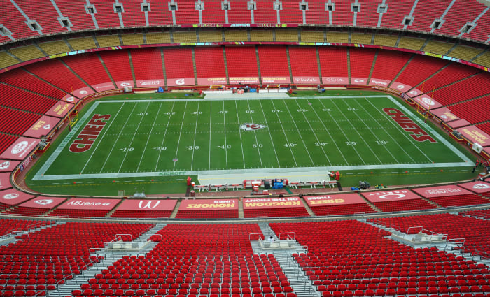 A general view of the field before the game between the Kansas City Chiefs and Houston Texans at Arrowhead Stadium.
