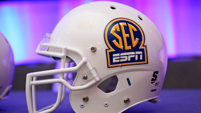 A football helmet with an "SEC ESPN" logo