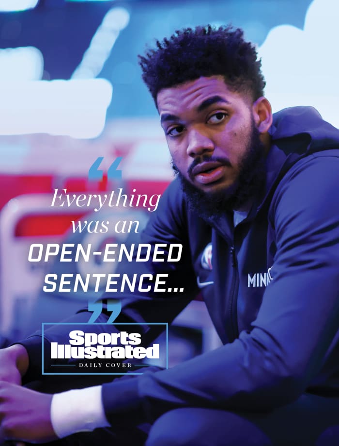 "Everything was an open-ended sentence" written over a portrait of Karl-Anthony Towns