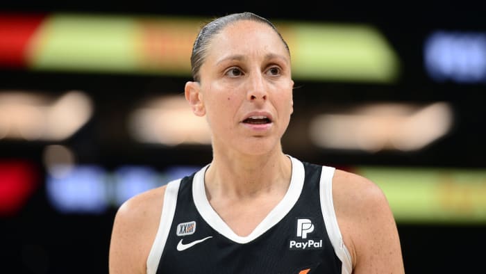 Phoenix Mercury shooting guard Diana Taurasi (3) looks on against Chicago Sky during the second half of the second game of the 2021 WNBA Finals at Footprint Center.