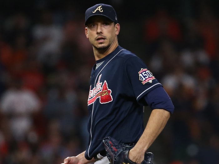 Atlanta Braves starter Charlie Morton in the second inning against the Houston Astros in Game 1 of the 2021 World Series at Minute Maid Park.