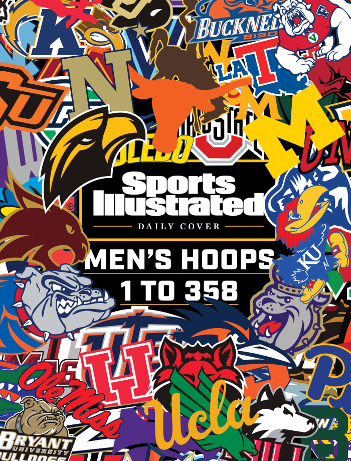 Logos surround the title "men's hoops 1–358"