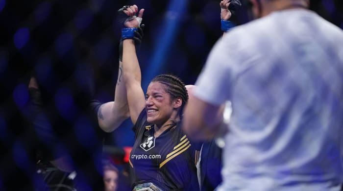 Julianna Pena is declared the winner by submission against Amanda Nunes.