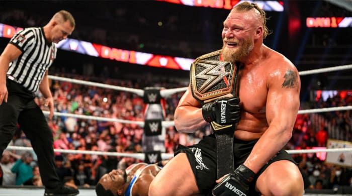 Brock Lesnar pinned Big E to be crowned the new WWE Champion.