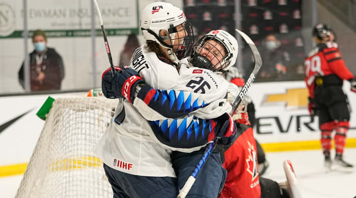 Kendall Coyne Schofield and Hilary Knight of Team USA