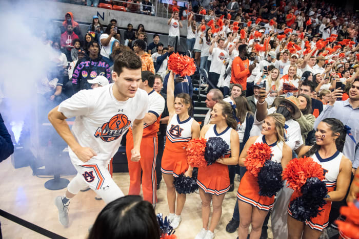 Auburn Tigers player Walker Kessler (13) takes the court as Auburn Tigers men's basketball takes on Texas A&M Aggies at Auburn Arena in Auburn, Ala., on Saturday, Feb. 12, 2022. Auburn Tigers lead Texas A&M Aggies 33-18 at halftime.