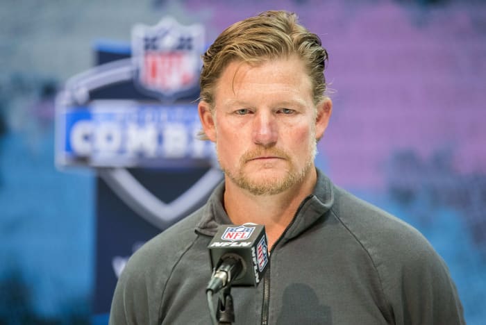 February 25, 2020;  Indianapolis, Indiana, USA;  Los Angeles Rams General Manager Les Snead speaks to the media during the 2020 NFL Combine at the Indianapolis Convention Center.  Mandatory Credit: Trevor Ruszkowski - USA TODAY Sports